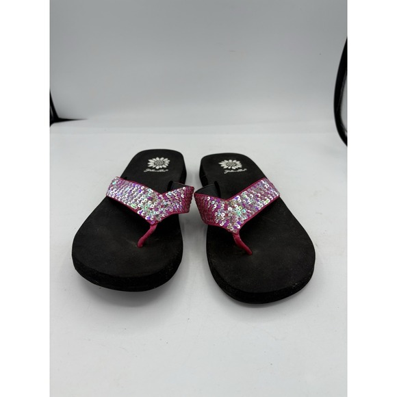 Yellow‎ Box Sandals Womens Size 7.5 Chiles Sequin Pink Bla Thong Slide Flip Flop - Picture 4 of 8